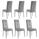 JEMMA - Lot de 6 Chaises Suédine Grise Détail Doré et Bois Gris