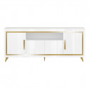 JEMMA - Ensemble Séjour Blanc Décor Doré Table 160cm + Buffet avec Leds