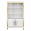 JEMMA - Ensemble Séjour Blanc Décor Doré Table 190cm + Vitrine avec Leds