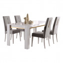 JEMMA - Ensemble Séjour Blanc Décor Doré Table 190cm + Buffet avec Leds