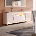 JEMMA - Ensemble Séjour Blanc Décor Doré Table 190cm + Buffet avec Leds