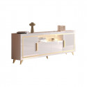 JEMMA - Ensemble Séjour Blanc Décor Doré Table 190cm + Buffet avec Leds