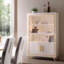 JEMMA - Ensemble Séjour Complet Blanc Décor Doré Table 190cm + Buffet et Vitrine avec Leds