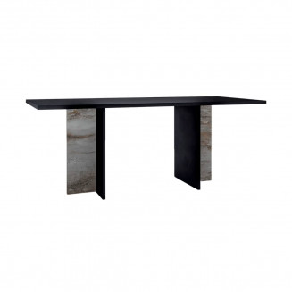 SEATTLE - Table 190cm Noire et Effet Métal Oxydé avec Pieds en Croix