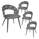 OSCAR - Lot de 4 Chaises en Velours Gris Pieds Métal Noir