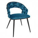 OSCAR - Lot de 6 Chaises en Velours Bleu Pieds Métal Noir