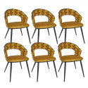 OSCAR - Lot de 6 Chaises en Velours Jaune Moutarde Pieds Métal Noir