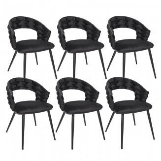 OSCAR - Lot de 6 Chaises en Velours Noir Pieds Métal Noir