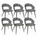 OSCAR - Lot de 6 Chaises en Velours Gris Pieds Métal Noir