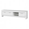 DENAE - Ensemble Salon Laqué Blanc Brillant Meuble TV 3 Portes + Table Basse Carrée