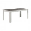 DENAE - Ensemble Séjour Complet Blanc et Gris Marbré Table 160cm + Buffet + Vitrine Leds