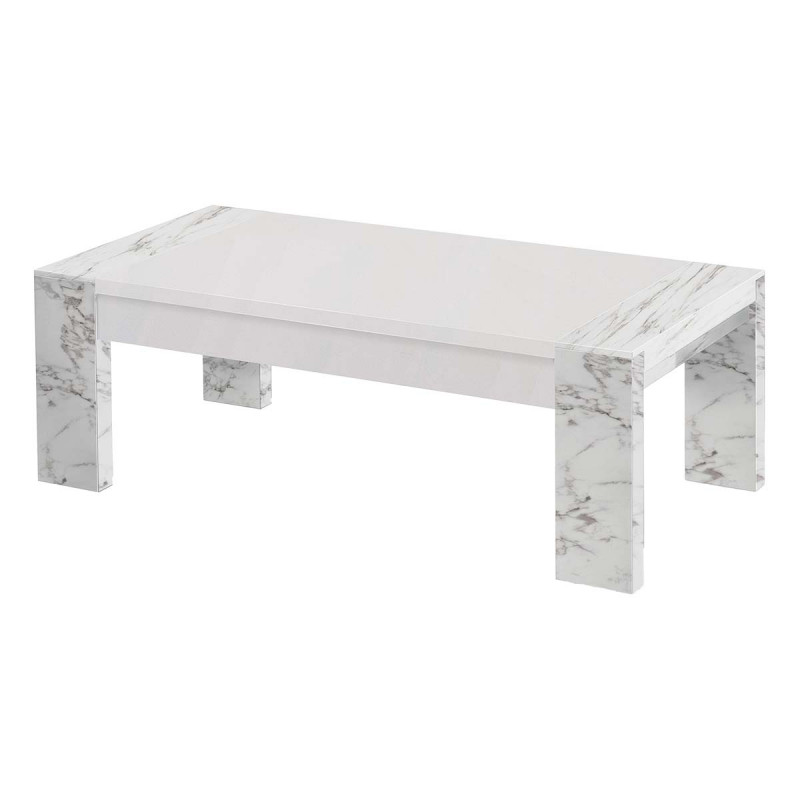 PRAVA - Table Basse L130cm Laquée Blanc et Effet Marbre