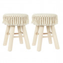 NELYA - Tabouret Assise Décorative en Tissu Pieds en Pin Naturel