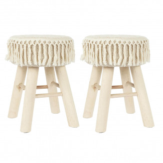 NELYA - Tabouret Assise Décorative en Tissu Pieds en Pin Naturel