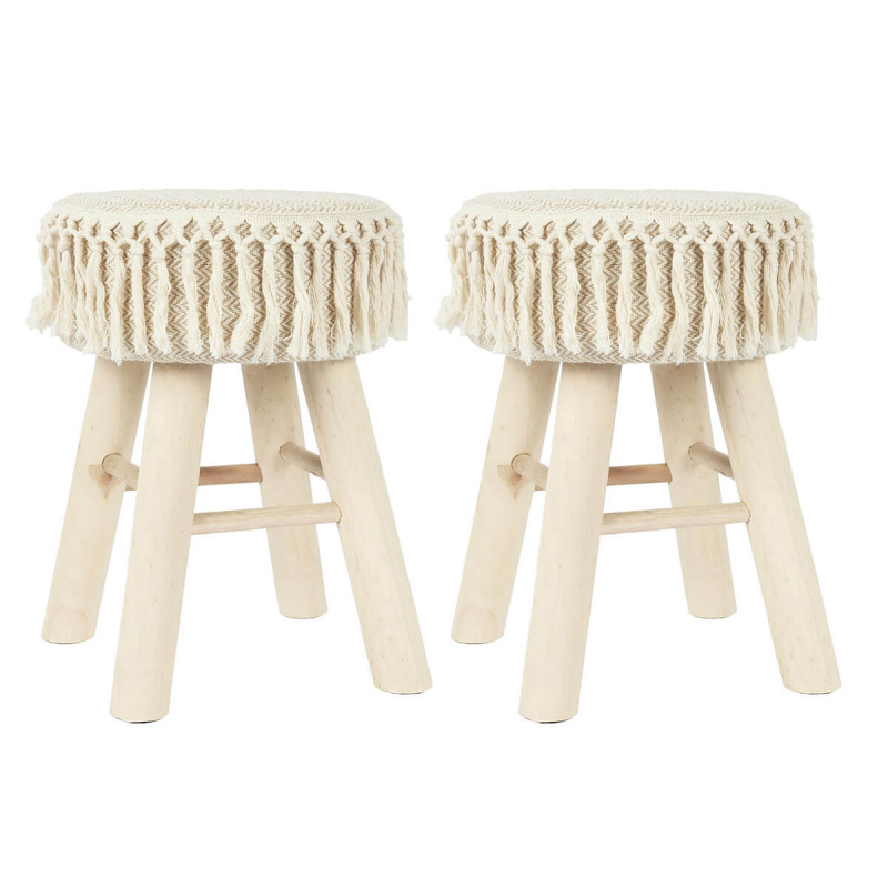 NELYA - Tabouret Assise Décorative en Tissu Pieds en Pin Naturel NELYA - Tabouret Assise Décorative en Tissu Pieds en Pin Naturel