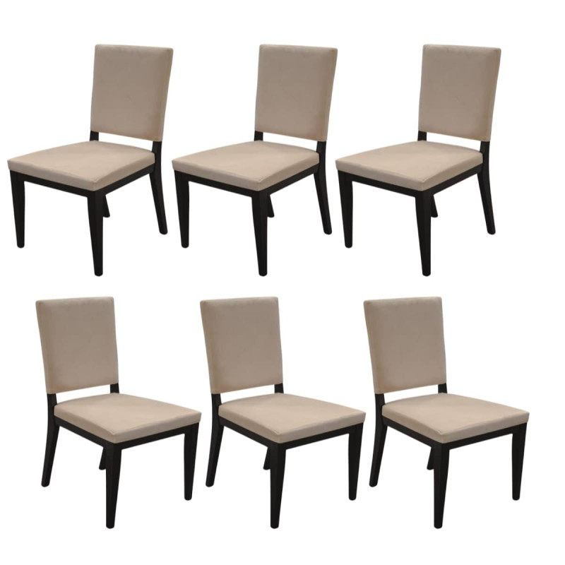 MANTA - Lot de 6 Chaises Suédine Taupe et Bois Gris Anthracite