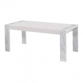 PRAVA - Table Rectangulaire 190x90cm Laquée Blanc et Effet Marbre
