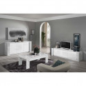 PRAVA - Ensemble Salon Blanc et Effet Marbre Meuble TV et Buffet avec Leds + Table Basse