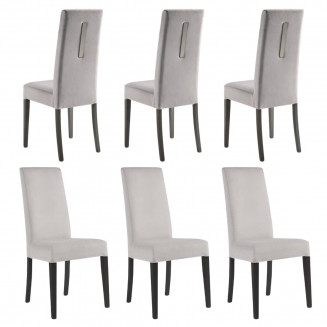 GUEDA - Lot de 6 Chaises Suédine Grise Détail Argenté et Bois Anthracite