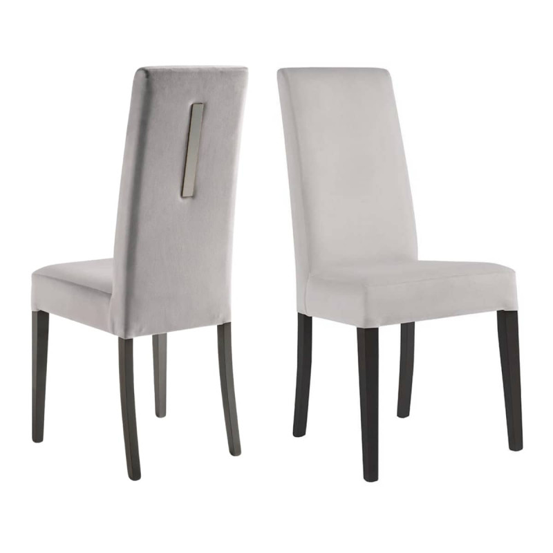 GUEDA - Lot de 2 Chaises Suédine Grise Détail Argenté et Bois Anthracite