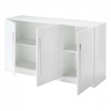 CLARK - Ensemble Séjour Laqué Blanc Table 160cm + Buffet 3 Portes