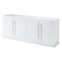 CLARK - Ensemble Séjour Laqué Blanc Table 160cm + Buffet 4 Portes