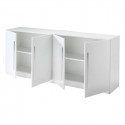 CLARK - Ensemble Séjour Laqué Blanc Table 160cm + Buffet 4 Portes