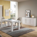 CLARK - Ensemble Séjour Laqué Blanc Table 190cm + Buffet 3 Portes