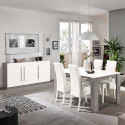 CLARK - Ensemble Séjour Blanc et Marbre Table 160cm + Buffet 3 Portes