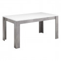 CLARK - Ensemble Séjour Blanc et Marbre Table 160cm + Buffet 3 Portes