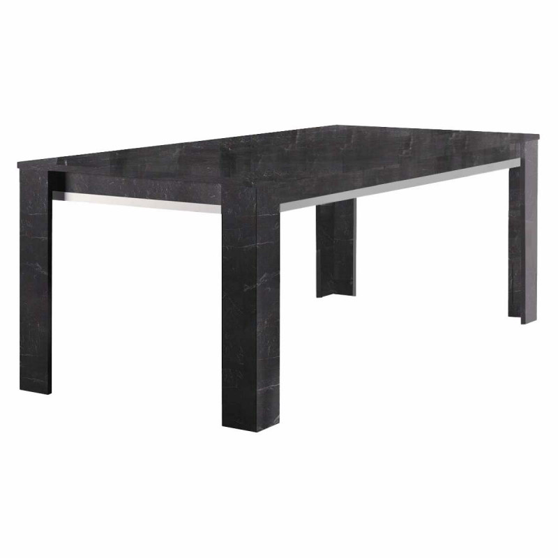 GUEDA - Table 190x90cm Effet Marbre Anthracite Finition Argent