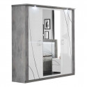 LINEAL - Chambre 160x200cm Blanche et Gris Béton Lit-Coffre avec Leds + 2 Chevets + Armoire Leds