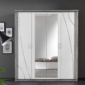 LINEAL - Chambre 160x200cm Blanche et Gris Béton Lit-Coffre avec Leds + 2 Chevets + Armoire Leds