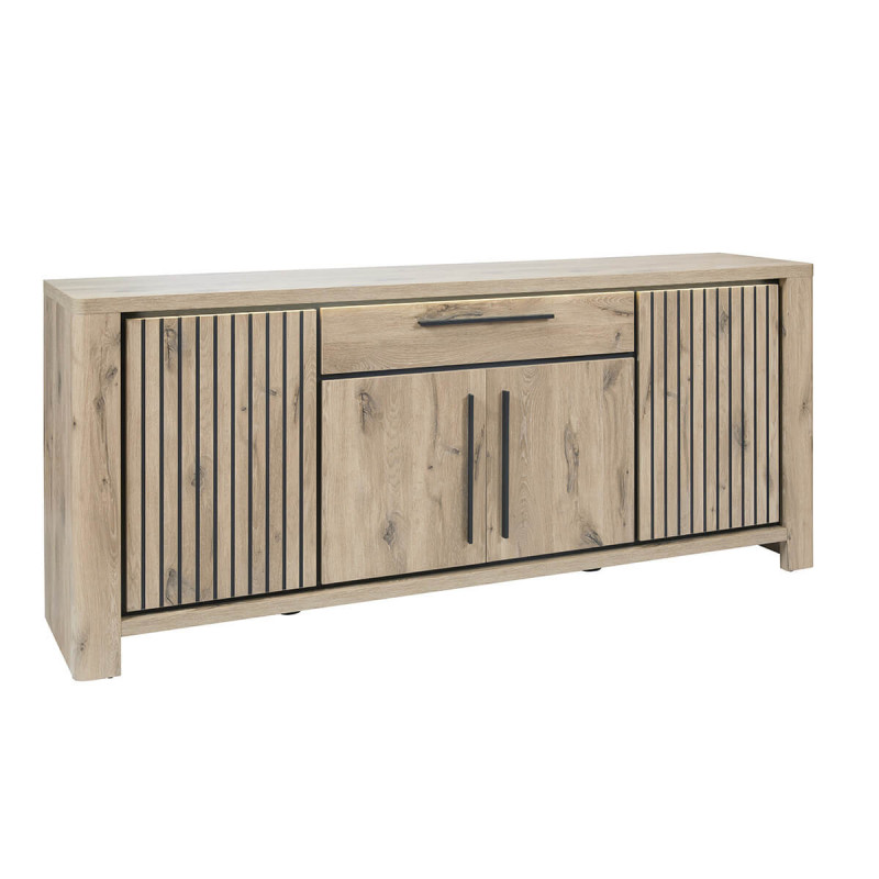 RODIN - Buffet 4 Portes et 1 Tiroir avec Led Aspect Bois Finition Canyon