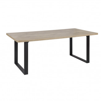 CANYON - Table Repas Coins Arrondis 200cm Aspect Bois Piètement A Métal Noir