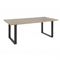 CANYON - Table Repas Coins Arrondis 200cm Aspect Bois Piètement X Métal Noir