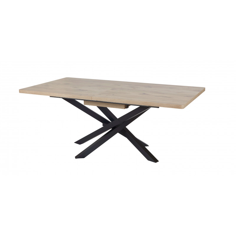 CANYON - Table Repas Allongeable 200cm Aspect Bois Piètement A Métal Noir