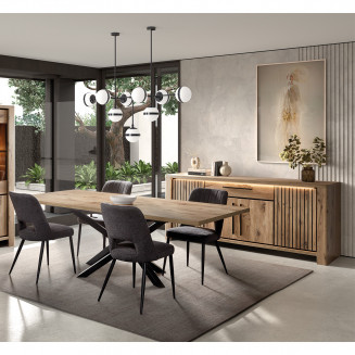 RODIN - Ensemble Séjour Buffet et Table Repas Allongeable Aspect Bois Finition Canyon