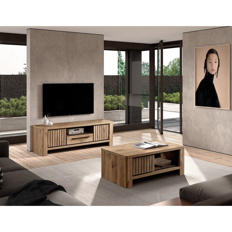 RODIN - Ensemble Salon Table Basse et Meuble TV Aspect Bois Finition Canyon