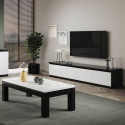 DEYTON - Ensemble Salon Laqué Noir et Blanc Meuble TV 4 Portes + Table Basse 127cm