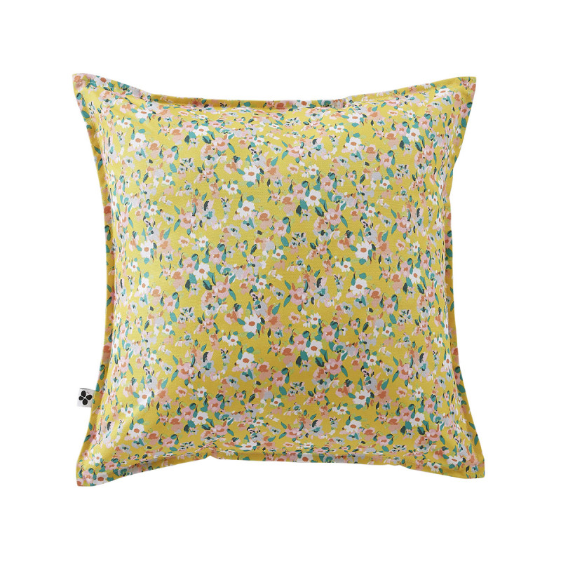 AZALÉE - Coussin 45x45 Déhoussable Tissu Déperlant Moif Fleuri