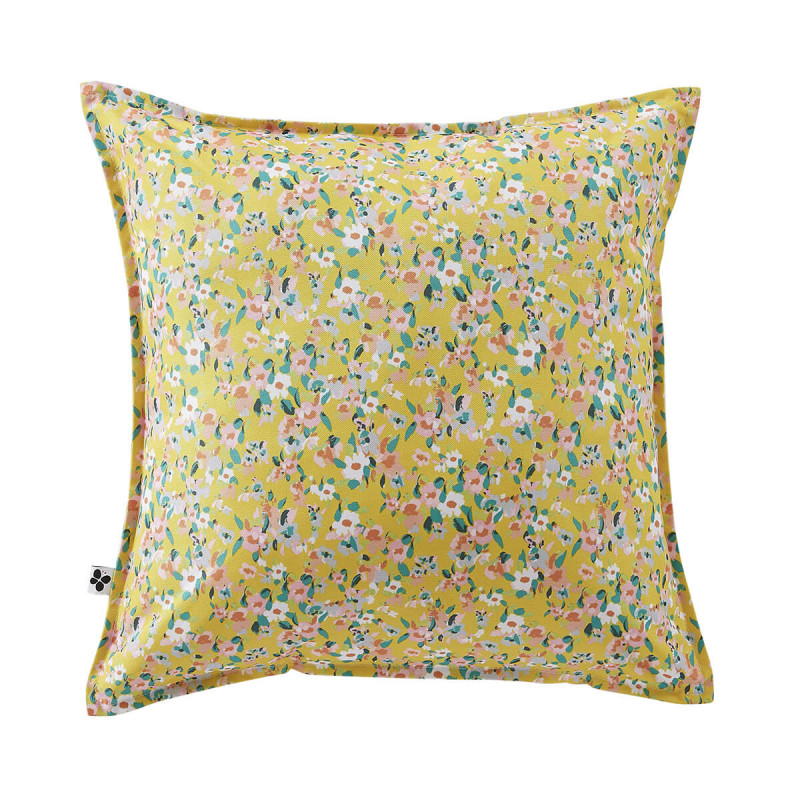 AZALÉE - Coussin 60x60 Déhoussable Tissu Déperlant Motif Fleuri