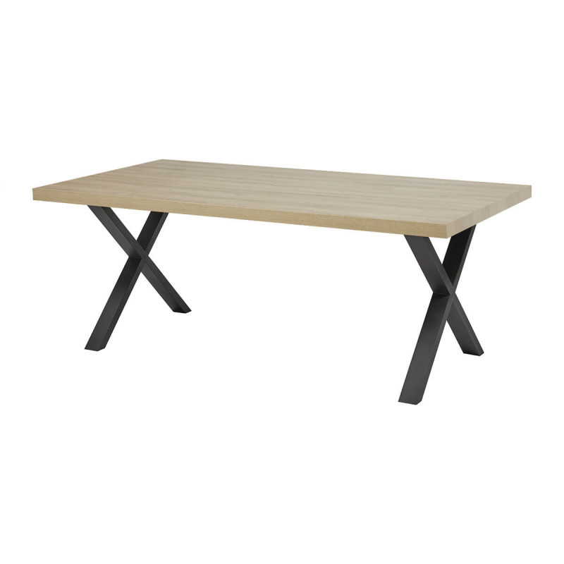 FRANK - Table 200cm Aspect Bois French Oak Piètement X Métal Noir