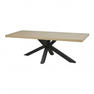 FRANK - Table 200cm Aspect Bois French Oak Piètement Etoile Métal Noir