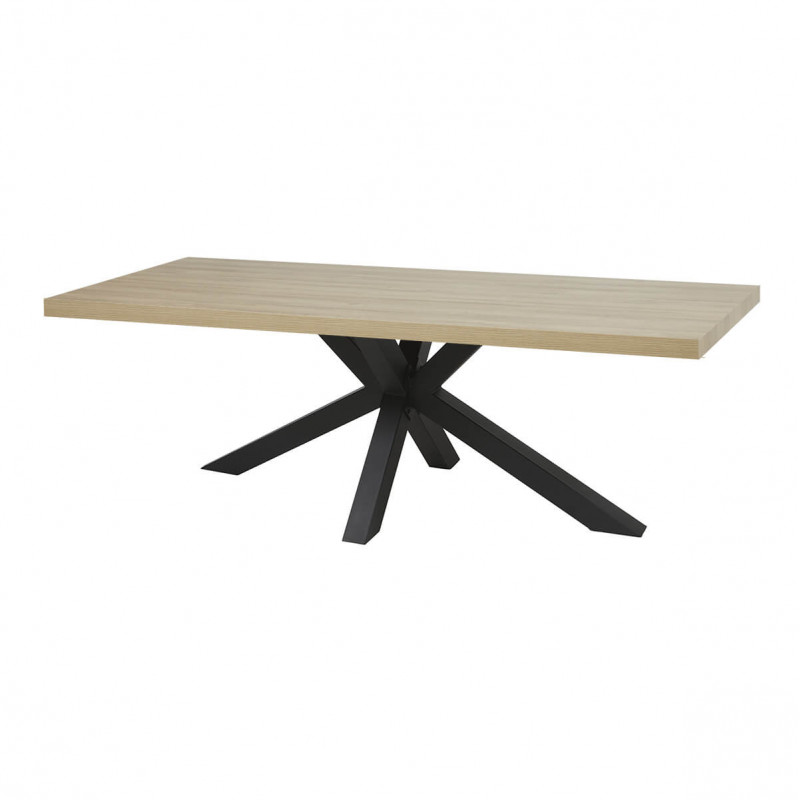 FRANK - Table 230cm Aspect Bois French Oak Piètement Etoile Métal Noir