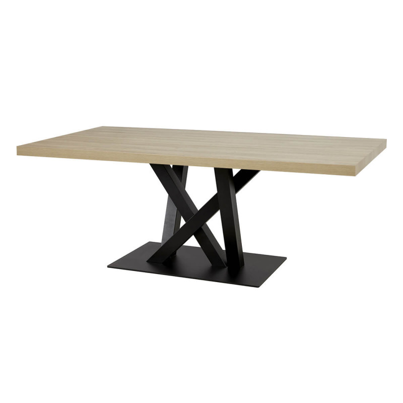 FRANK - Table 200cm Aspect Bois French Oak Piètement Croisé Noir