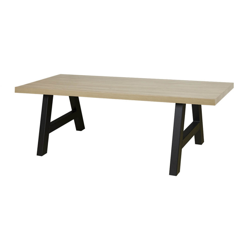 FRANK - Table 200cm Aspect Bois French Oak Piètement Country Métal Noir