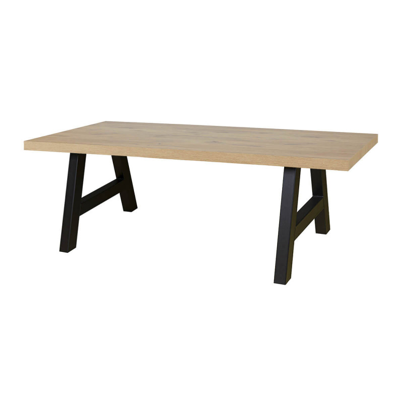 CANYON - Table Rectangulaire 170cm Aspect Bois Piètement Country Métal Noir