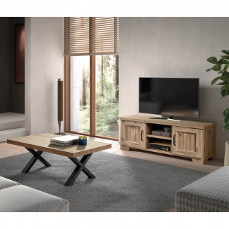 ALARY - Ensemble Salon Meuble TV et Table Basse Aspect Bois Chêne Clair