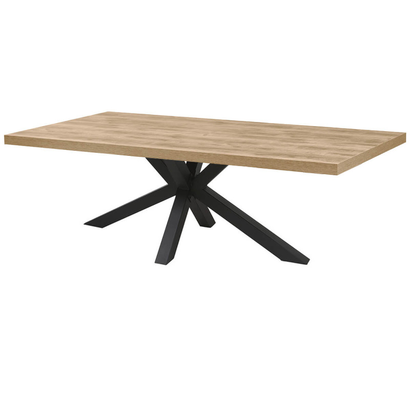 SCARLET - Table 200cm Aspect Bois Scarlet Oak Piètement Etoile Métal Noir